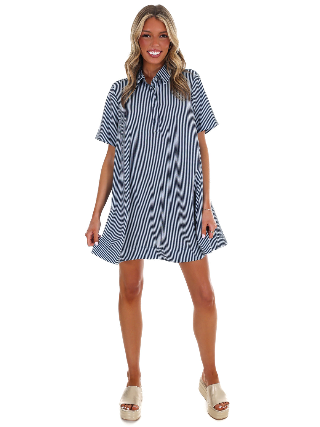 Up for Anything Striped Shirt Dress