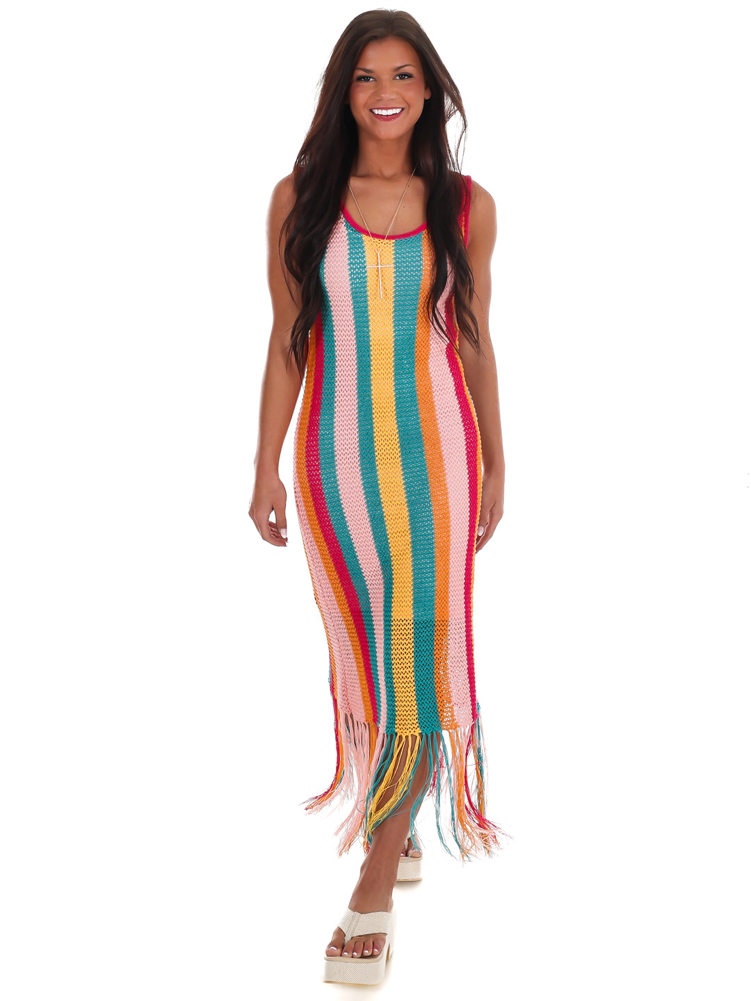 Fiesta Stripe Crochet Fringe Midi Dress Josie's Boutique Fiesta Stripe Crochet Fringe Midi Dress Josie's Boutique