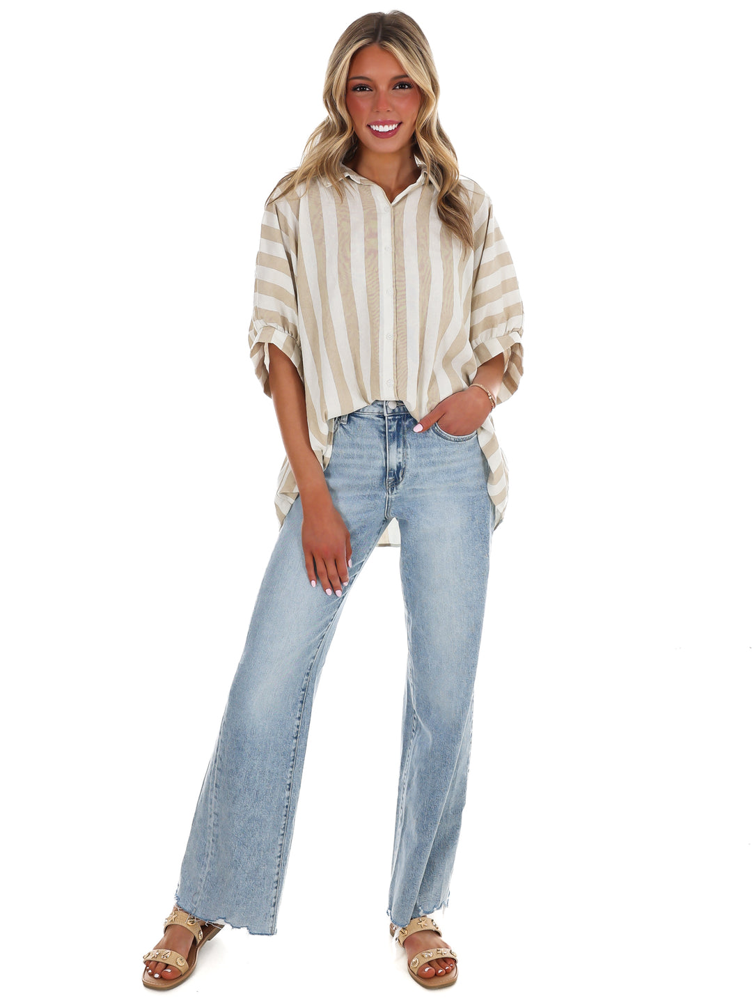 Because of You Stripe Button Down Top