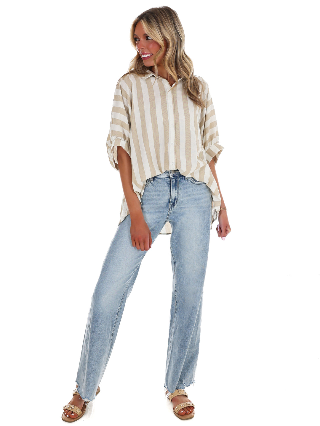 Because of You Stripe Button Down Top