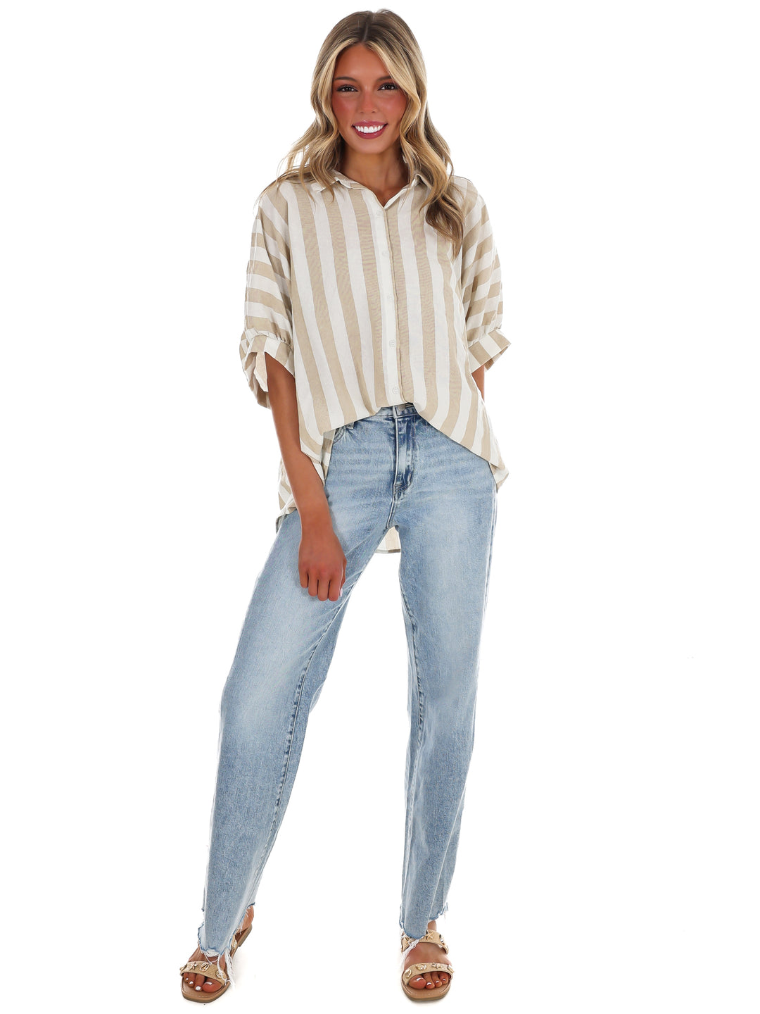 Because of You Stripe Button Down Top