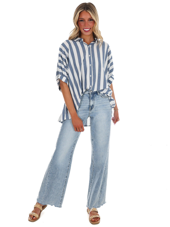 Because of You Stripe Button Down Top