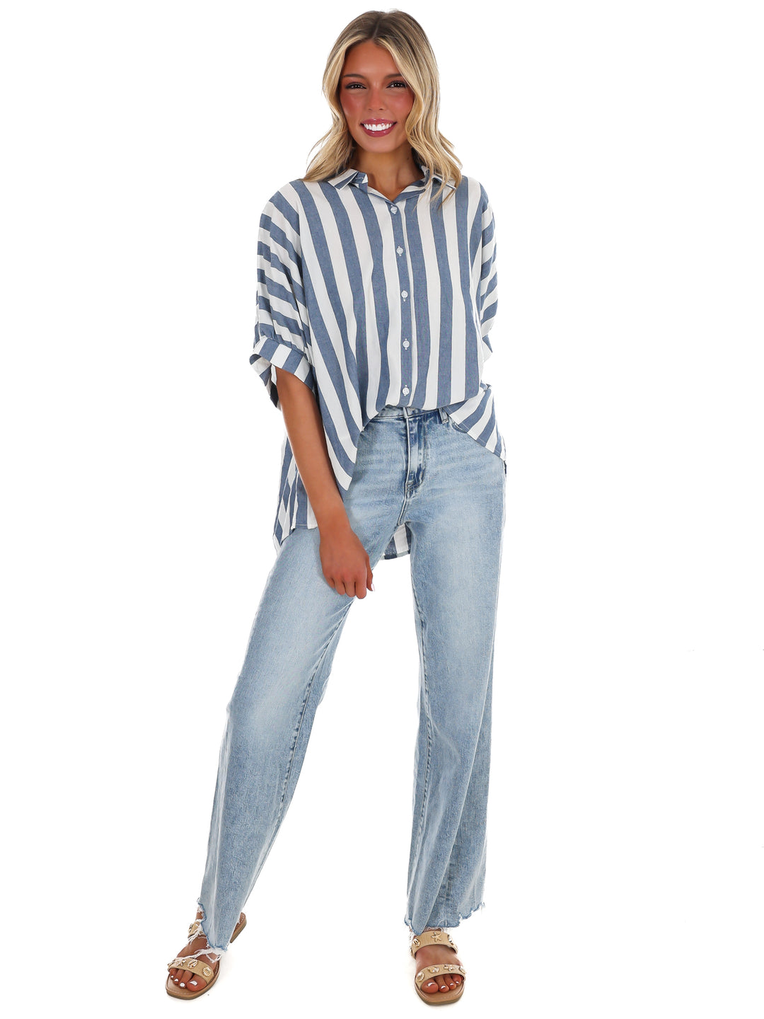 Because of You Stripe Button Down Top