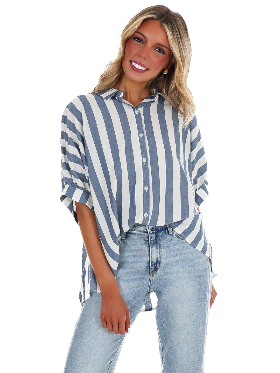 Because of You Stripe Button Down Top