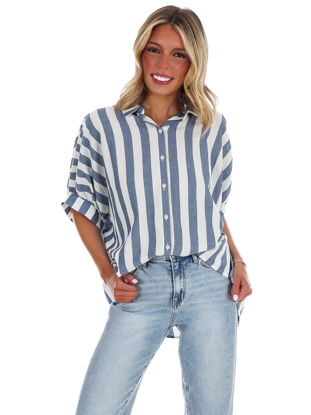 Because of You Stripe Button Down Top