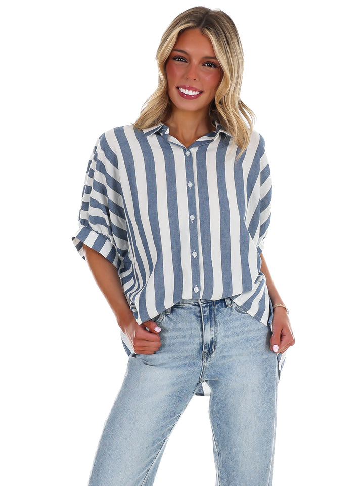 Because of You Stripe Button Down Top