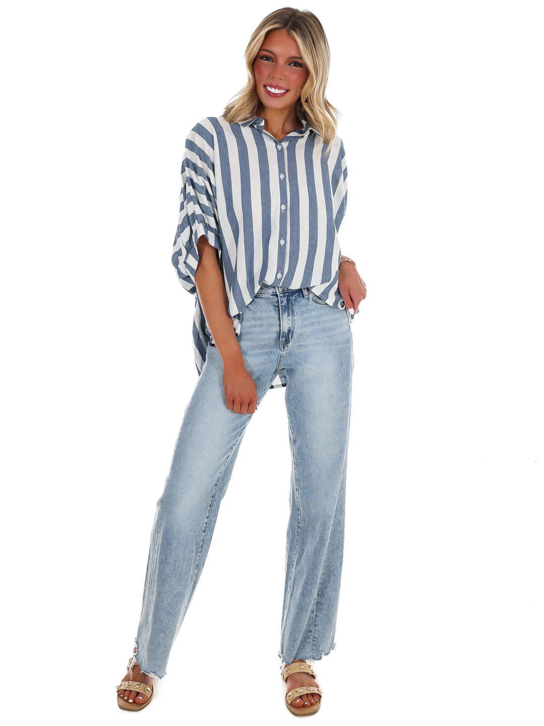 Because of You Stripe Button Down Top