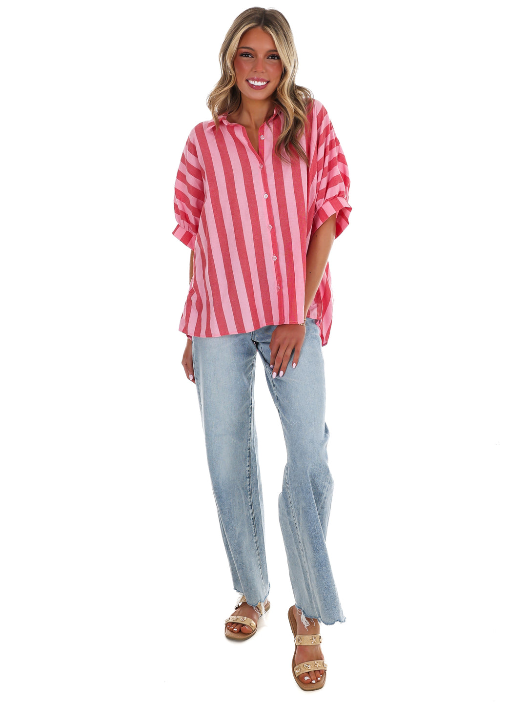 Because of You Stripe Button Down Top