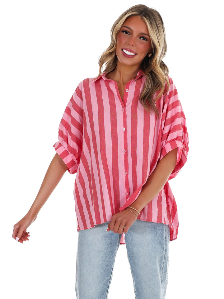 Because of You Stripe Button Down Top
