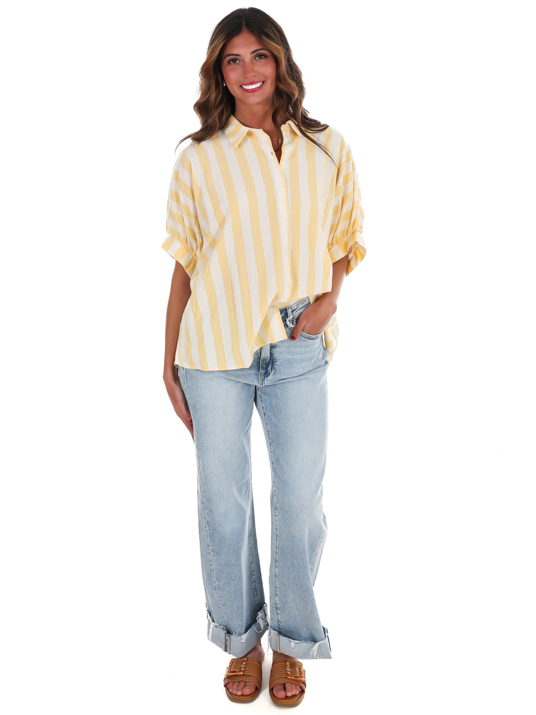 Because of You Stripe Button Down Top