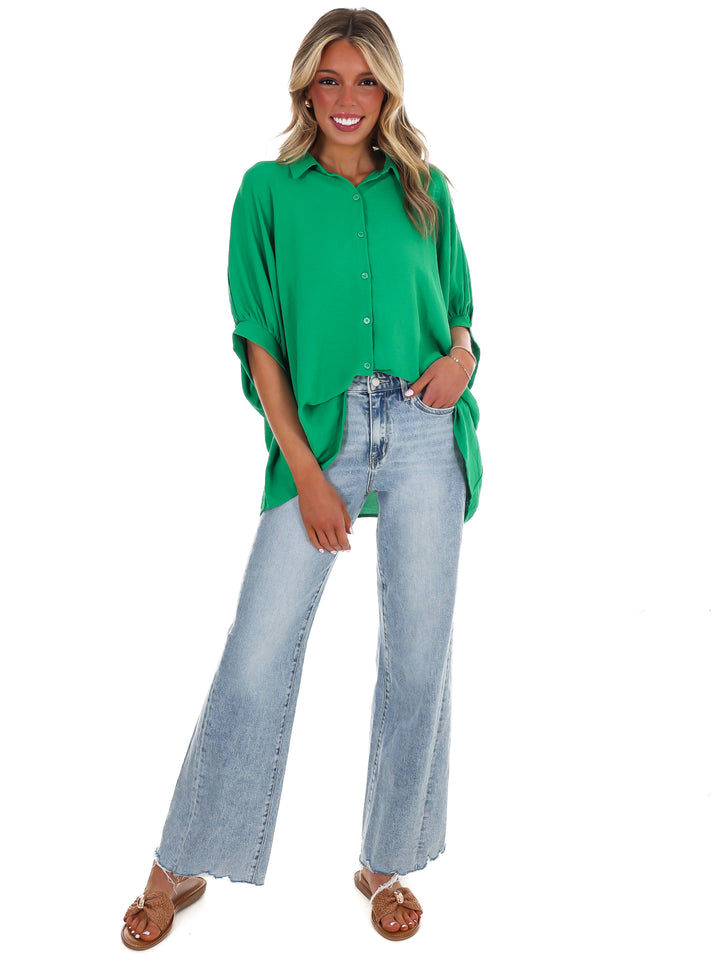 Fingers Crossed Oversized Button Down Top