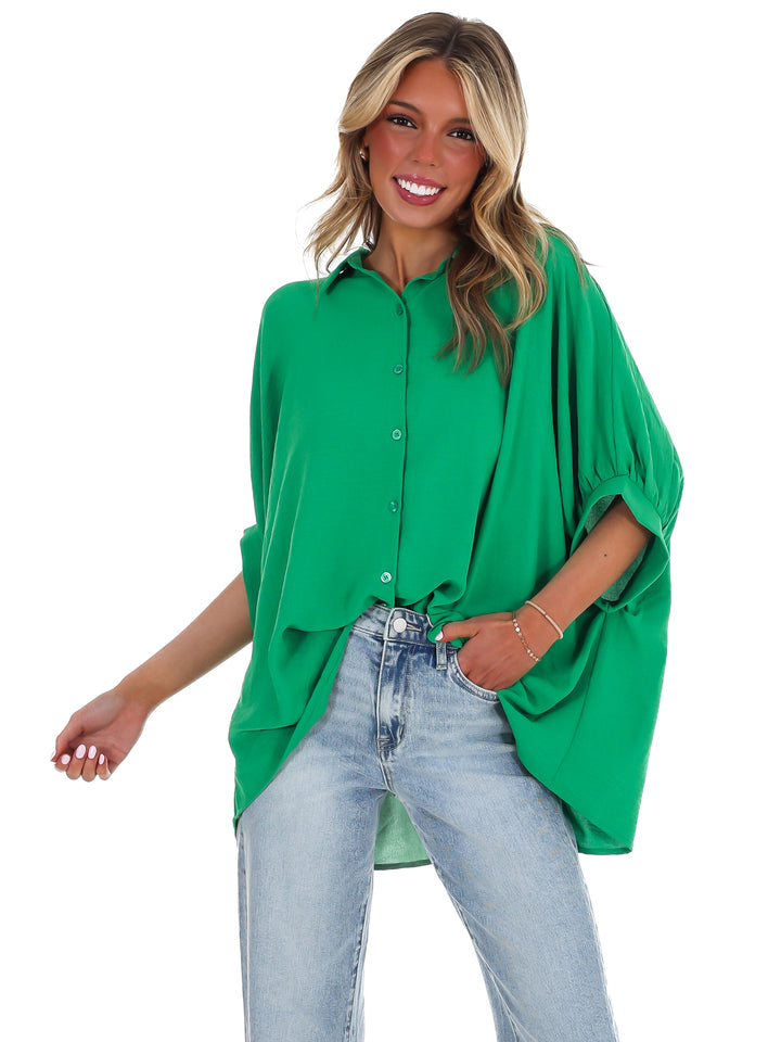 Fingers Crossed Oversized Button Down Top