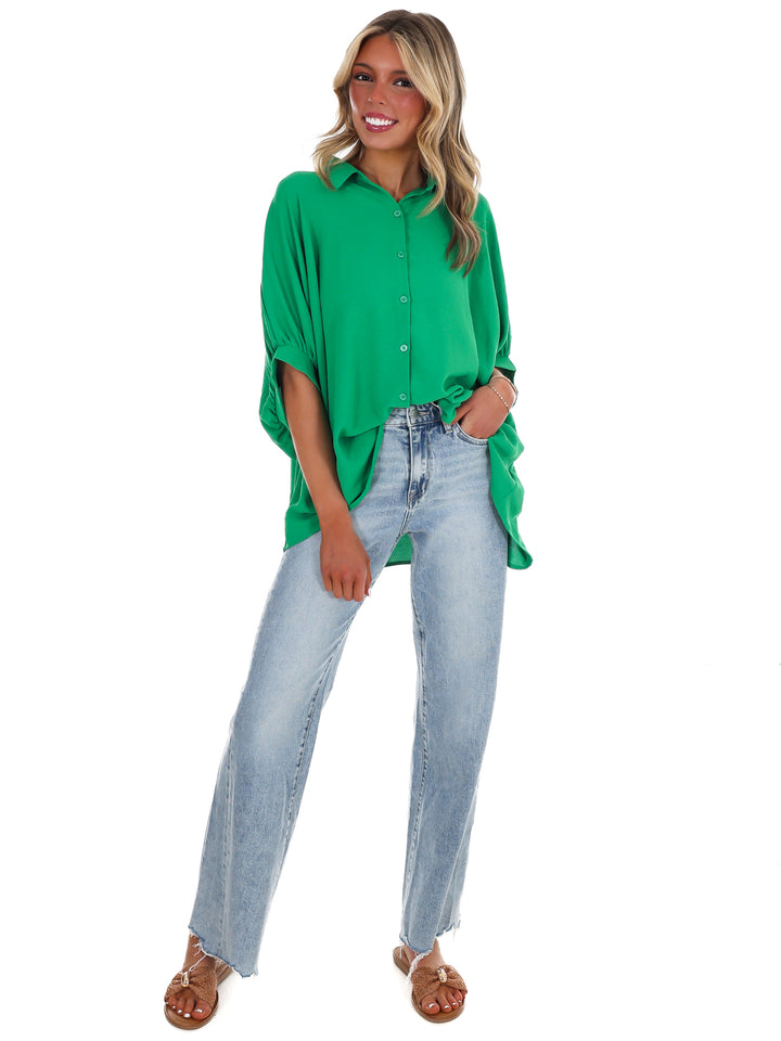 Fingers Crossed Oversized Button Down Top