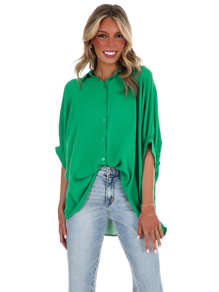 Fingers Crossed Oversized Button Down Top
