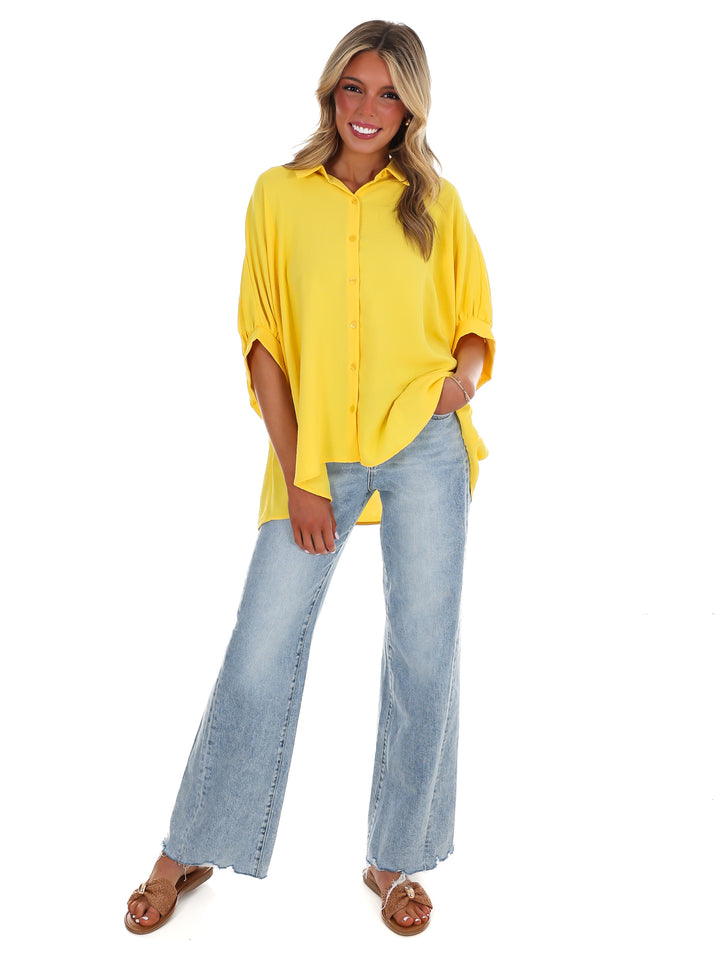 Fingers Crossed Oversized Button Down Top