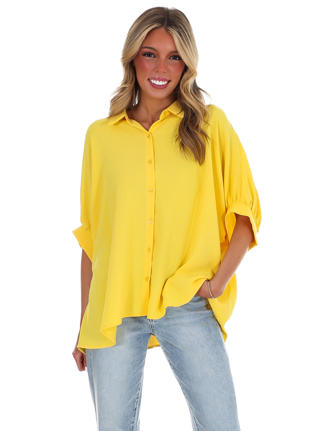 Fingers Crossed Oversized Button Down Top