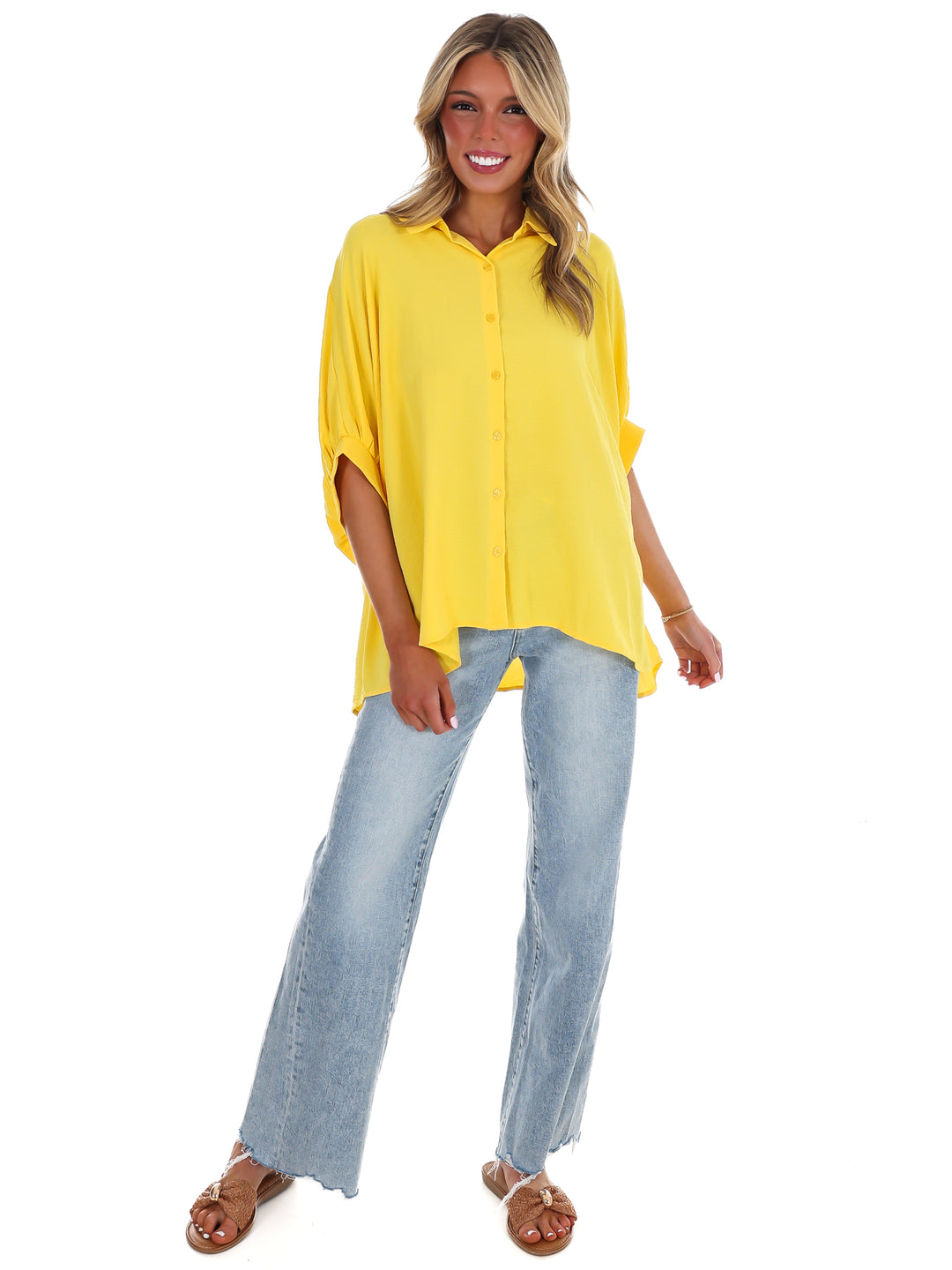 Fingers Crossed Oversized Button Down Top