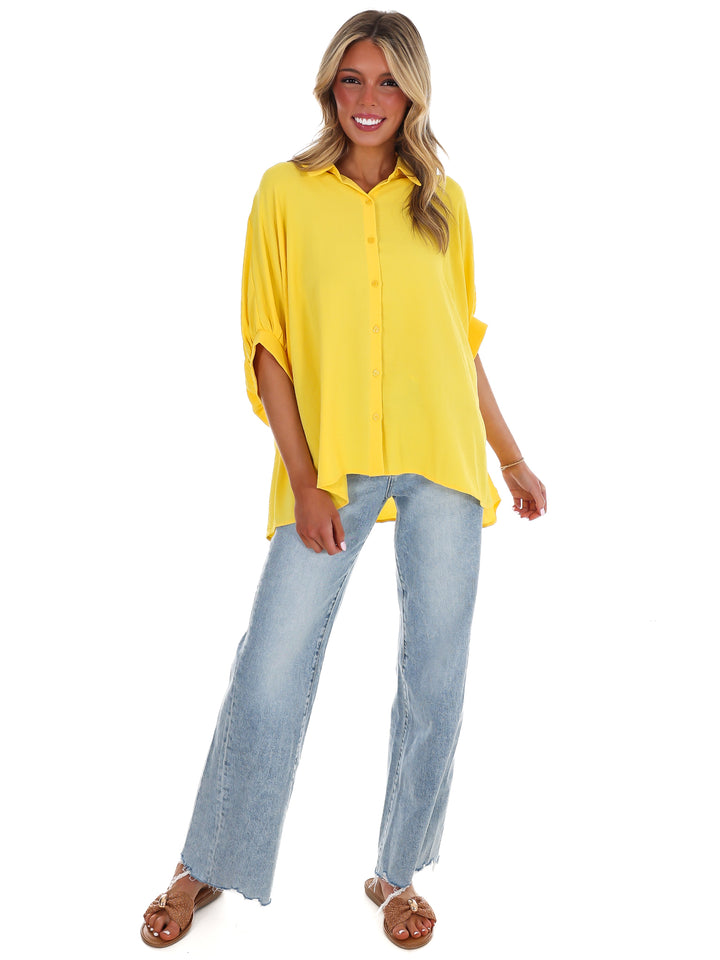 Fingers Crossed Oversized Button Down Top
