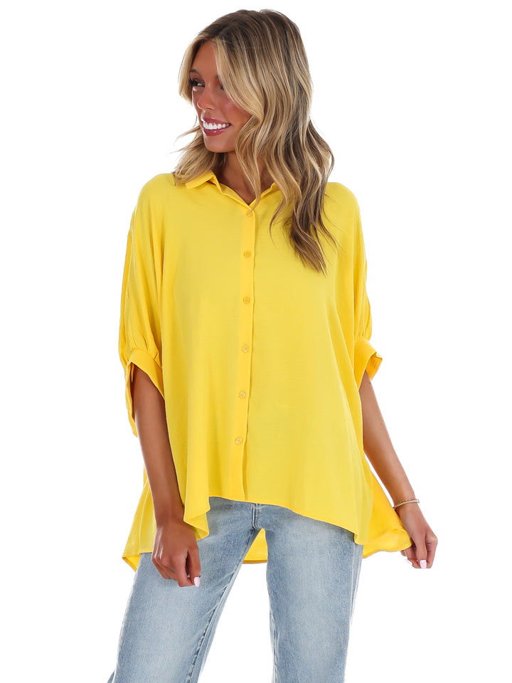 Fingers Crossed Oversized Button Down Top