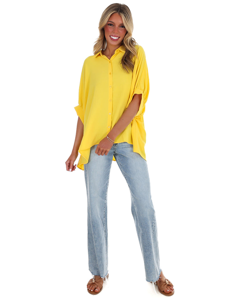 Fingers Crossed Oversized Button Down Top