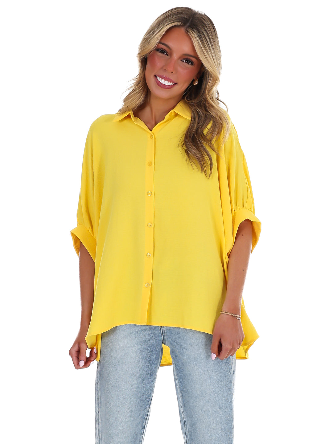 Fingers Crossed Oversized Button Down Top