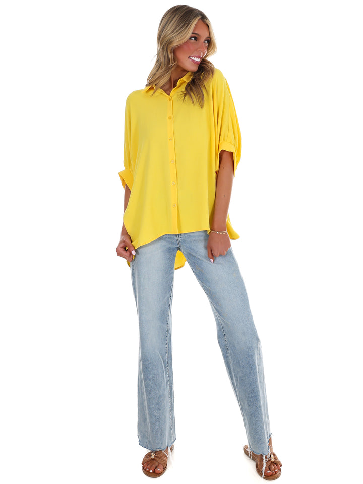 Fingers Crossed Oversized Button Down Top