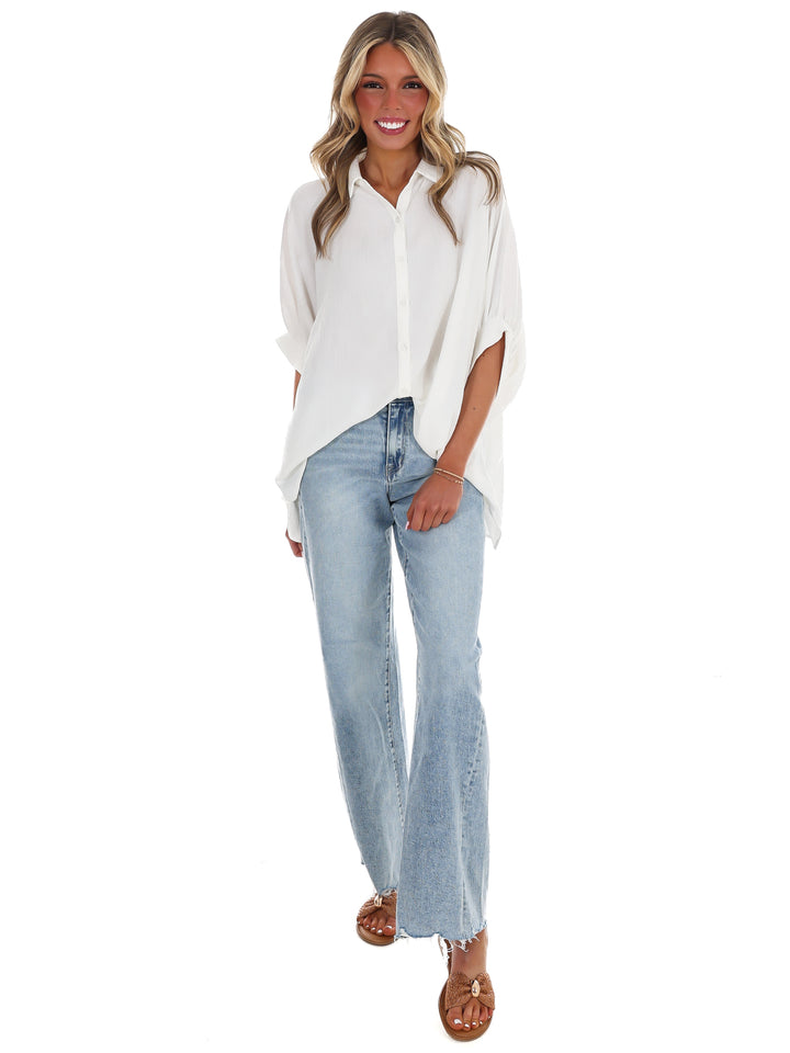 Fingers Crossed Oversized Button Down Top