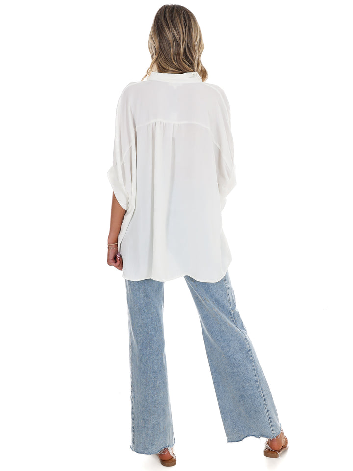 Fingers Crossed Oversized Button Down Top