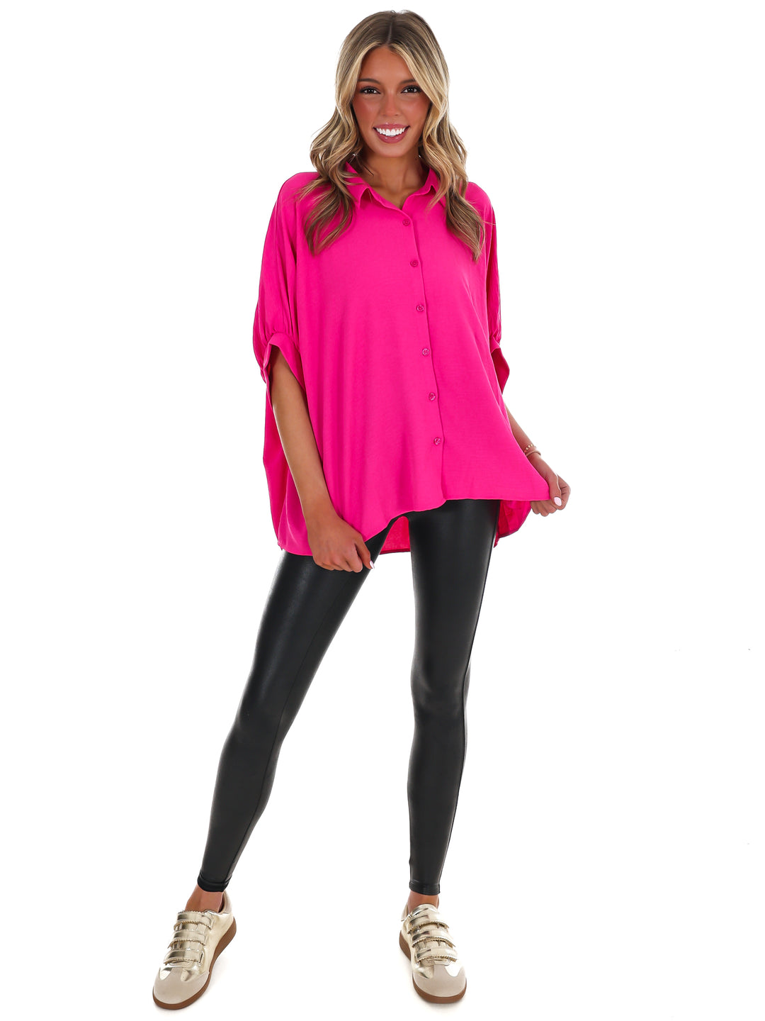 Fingers Crossed Oversized Button Down Top