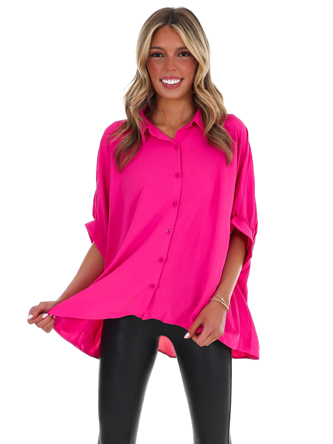 Fingers Crossed Oversized Button Down Top