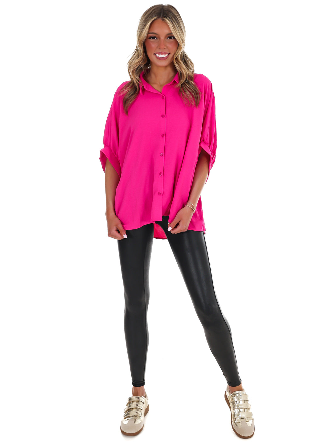 Fingers Crossed Oversized Button Down Top