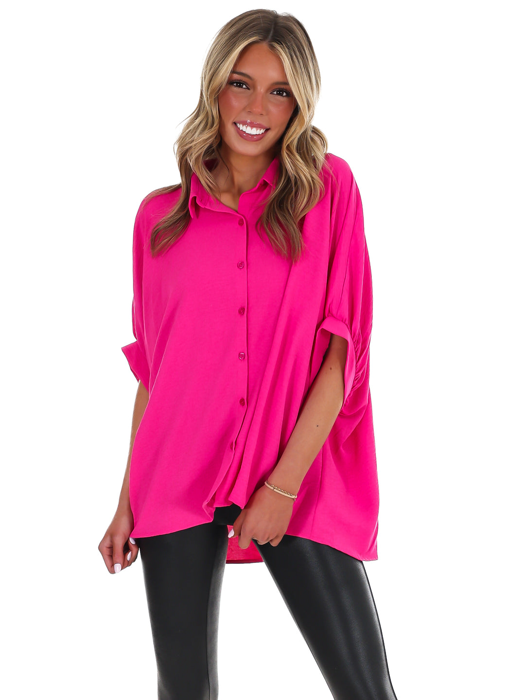 Fingers Crossed Oversized Button Down Top