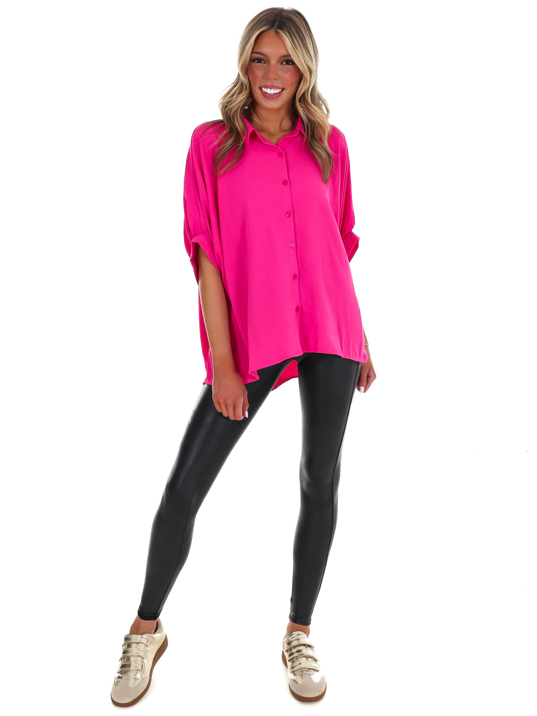 Fingers Crossed Oversized Button Down Top