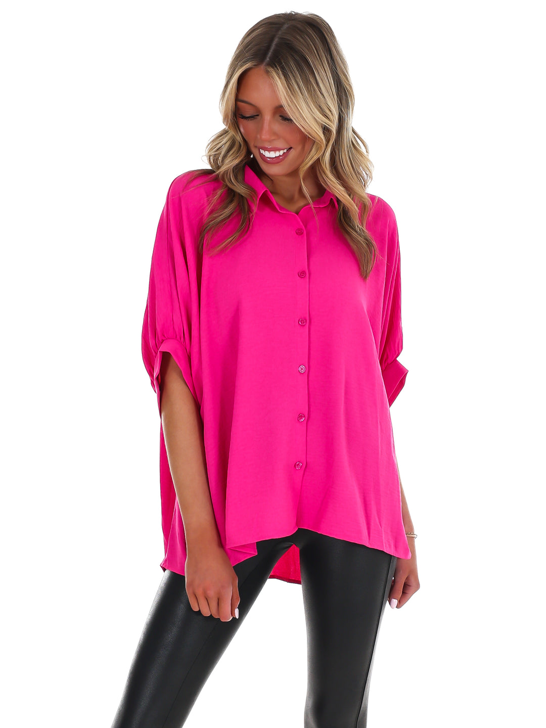 Fingers Crossed Oversized Button Down Top