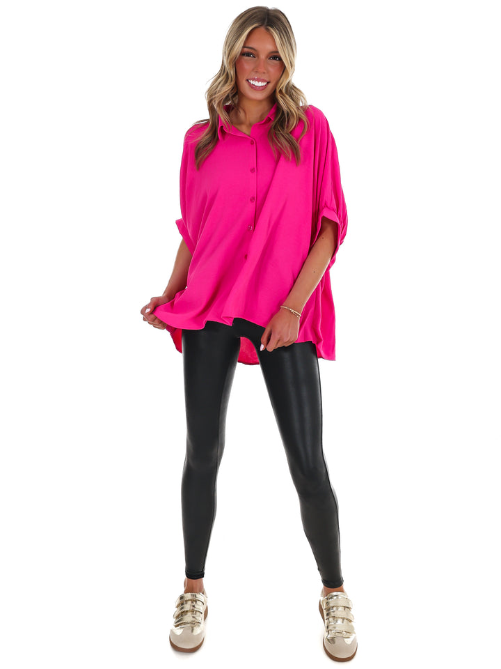 Fingers Crossed Oversized Button Down Top
