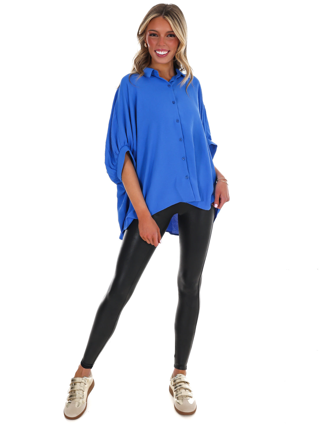 Fingers Crossed Oversized Button Down Top