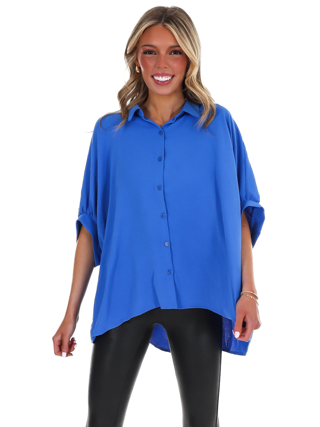 Fingers Crossed Oversized Button Down Top