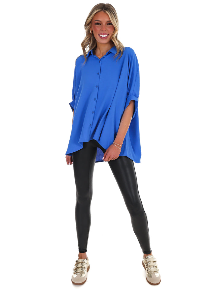 Fingers Crossed Oversized Button Down Top
