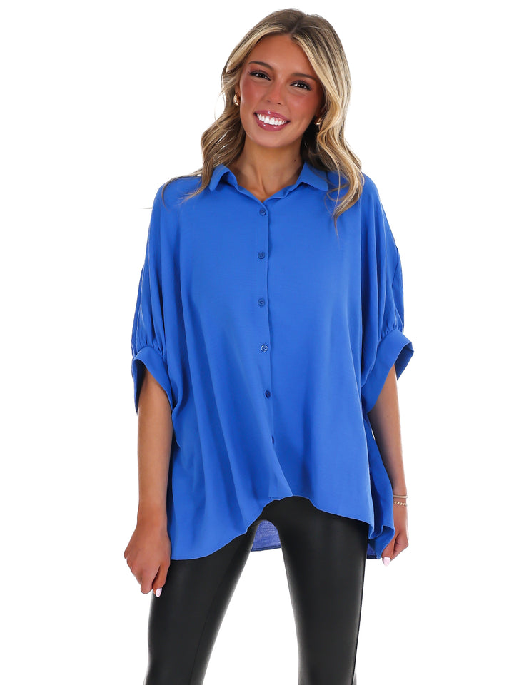 Fingers Crossed Oversized Button Down Top