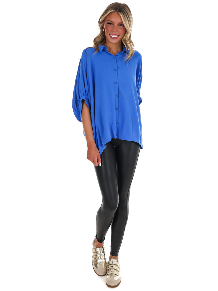Fingers Crossed Oversized Button Down Top