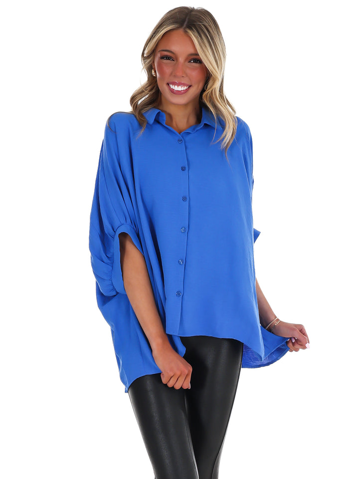 Fingers Crossed Oversized Button Down Top