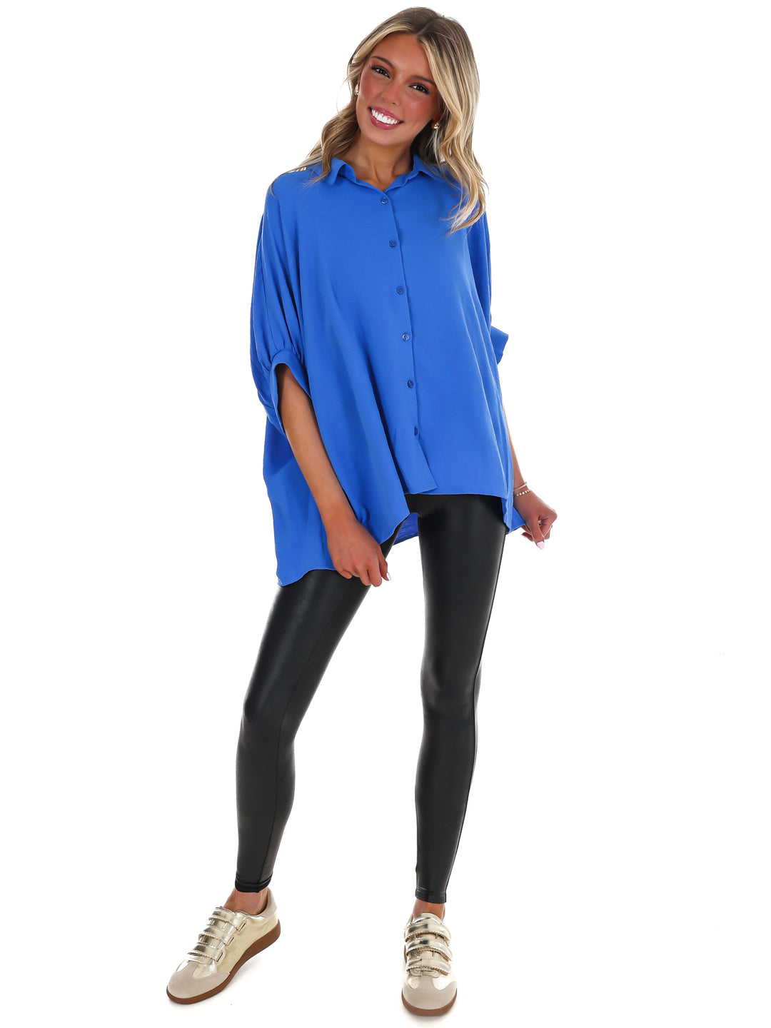 Fingers Crossed Oversized Button Down Top