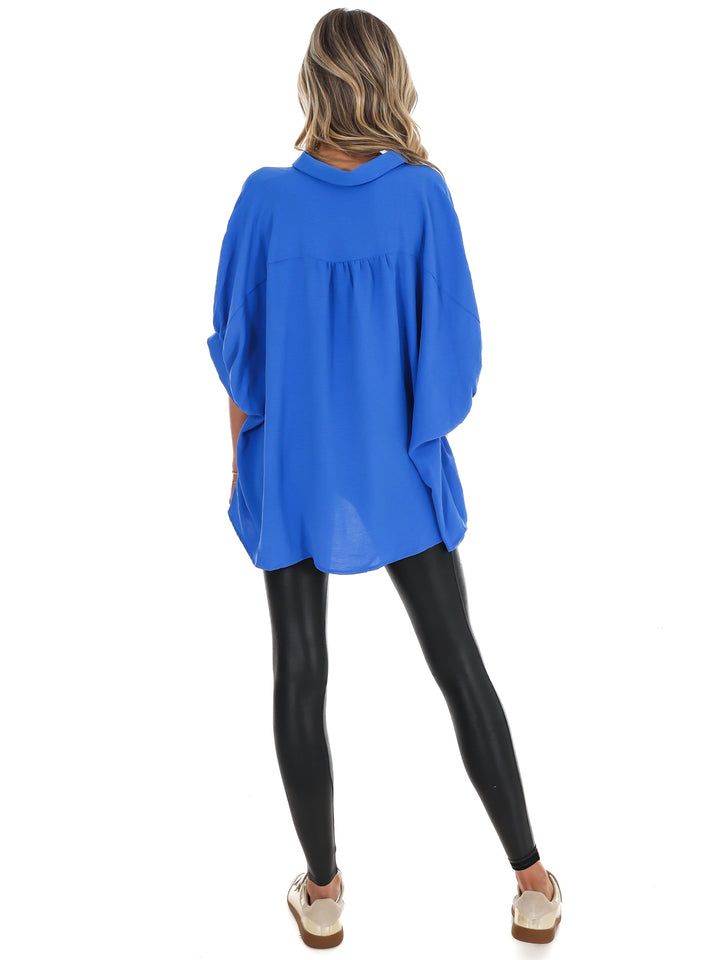 Fingers Crossed Oversized Button Down Top