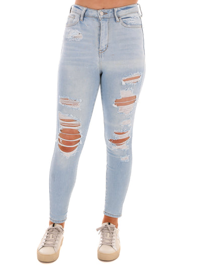 Born to Run Light High Rise Destroy Ankle Skinny Jean