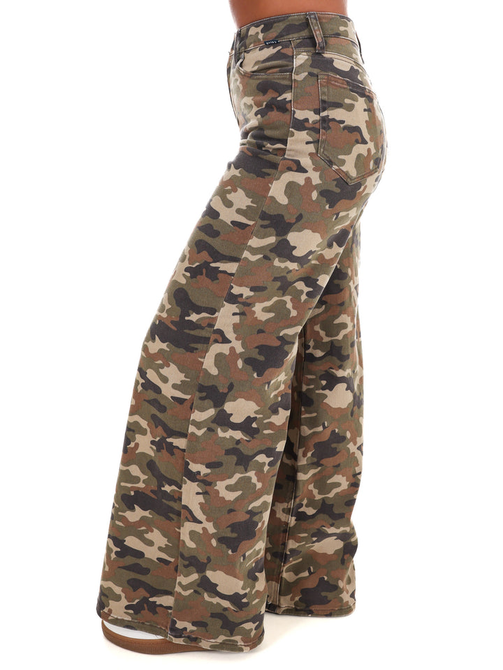 Camo High Rise Wide Leg Jeans