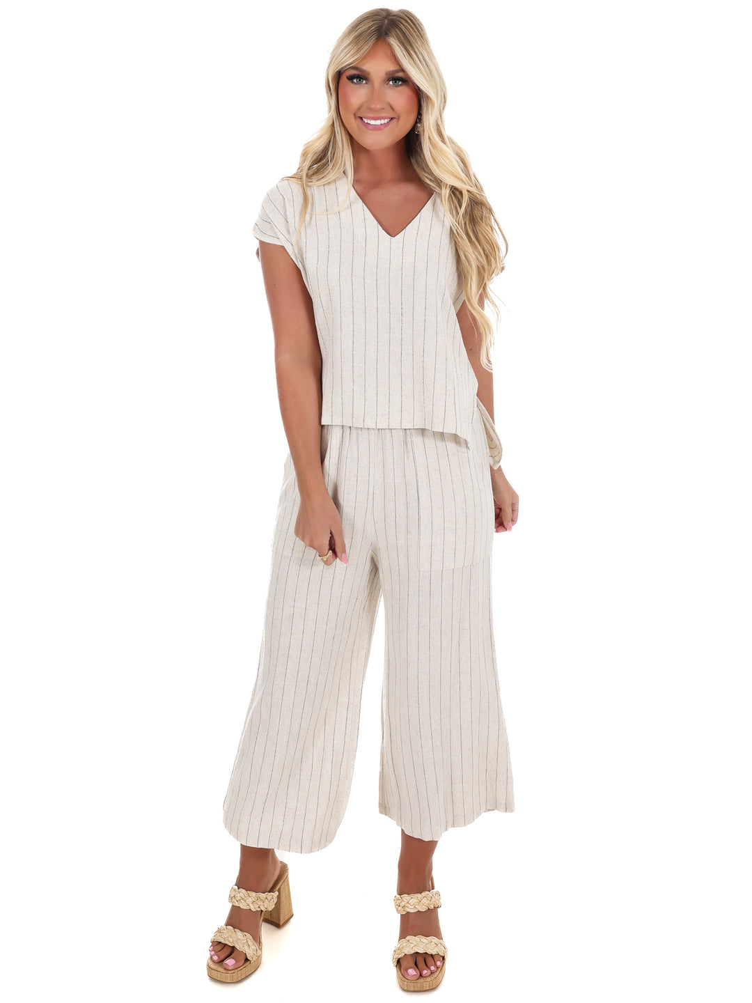 World of Possibilities Pinstripe Linen Top
