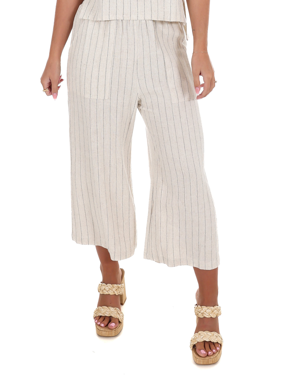World of Possibilities Pinstripe Linen Cropped Pants