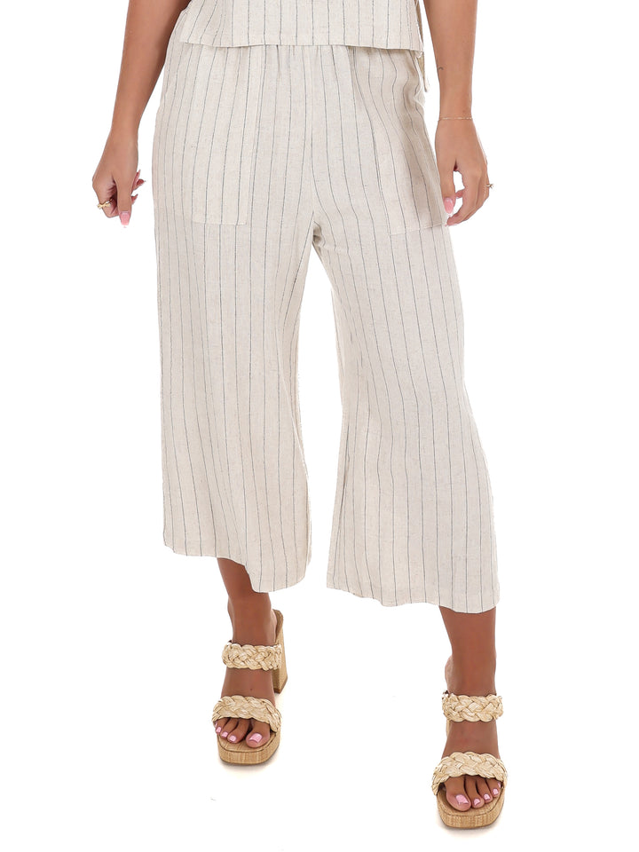 World of Possibilities Pinstripe Linen Cropped Pants