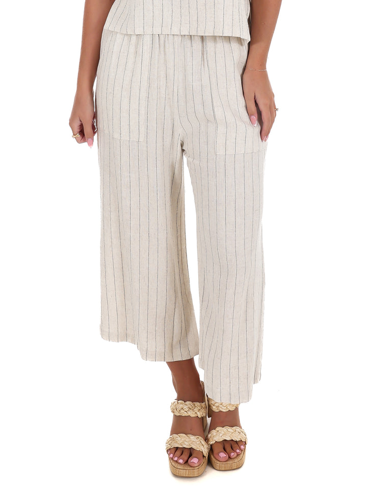 World of Possibilities Pinstripe Linen Cropped Pants