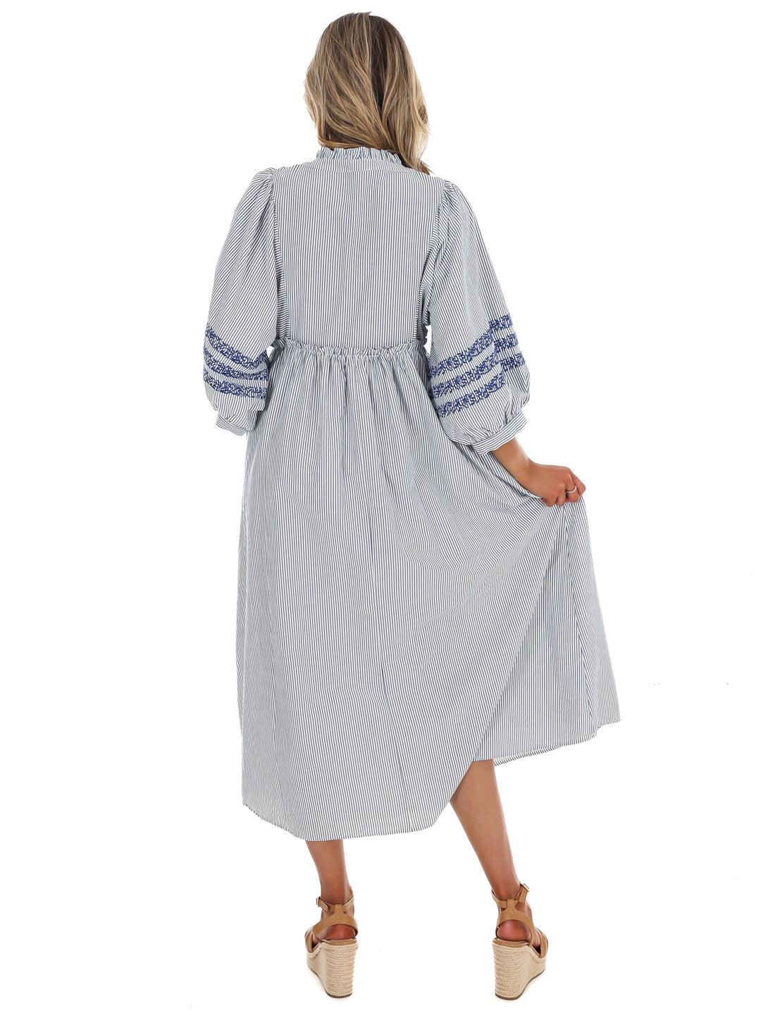 Easy Living Embroidered Stripe Midi Dress